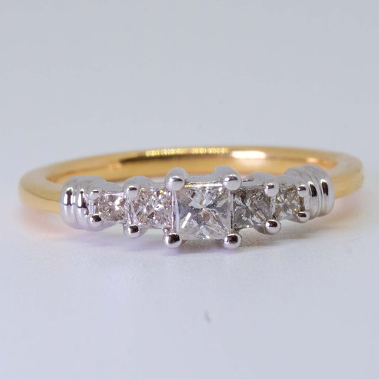 Vintage Princess Cut Diamond Ring 14K White and Yellow Gold