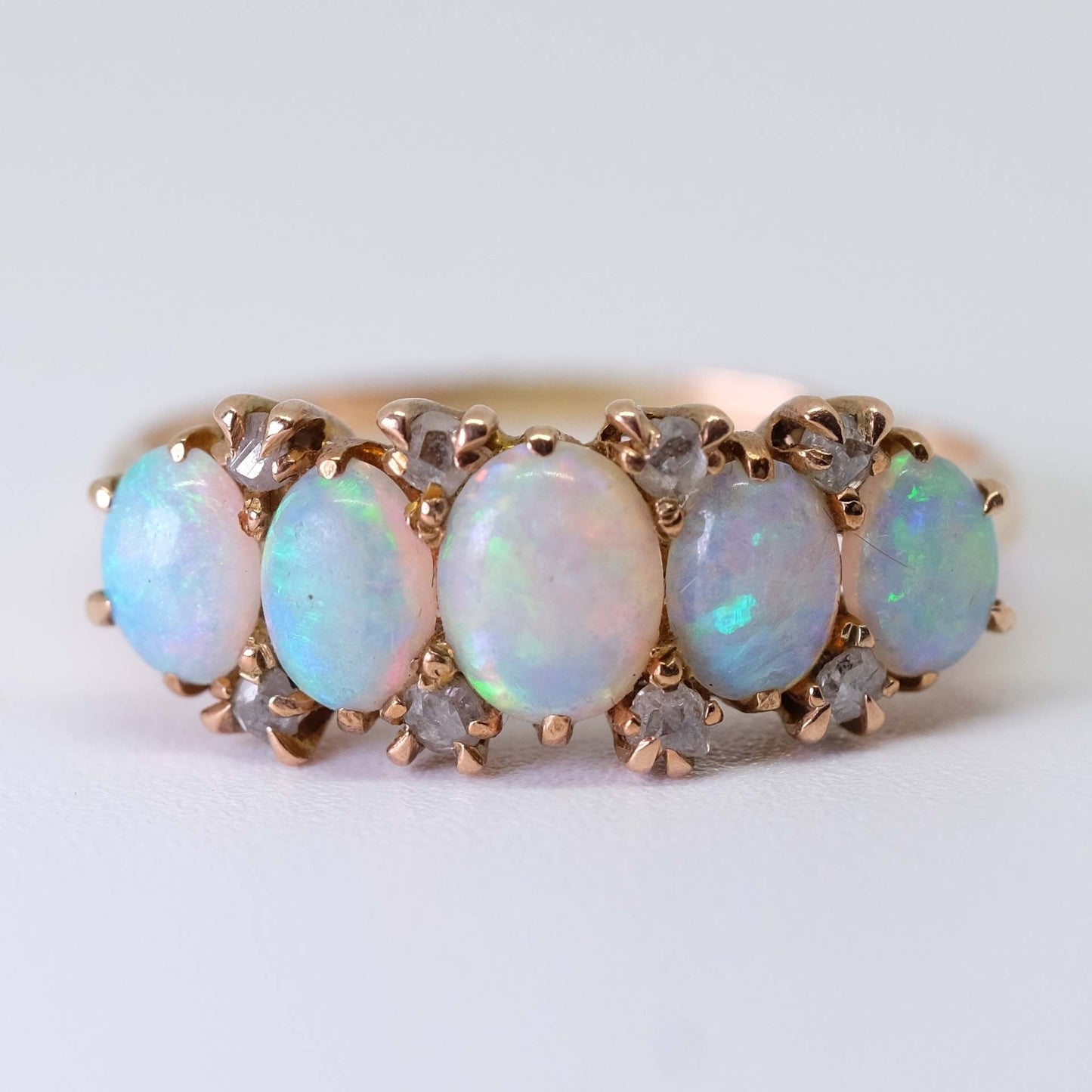Antique Opals and Old Cut Diamond Ring