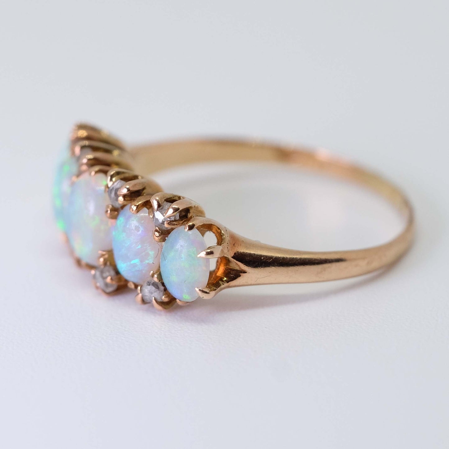 Antique Opals and Old Cut Diamond Ring