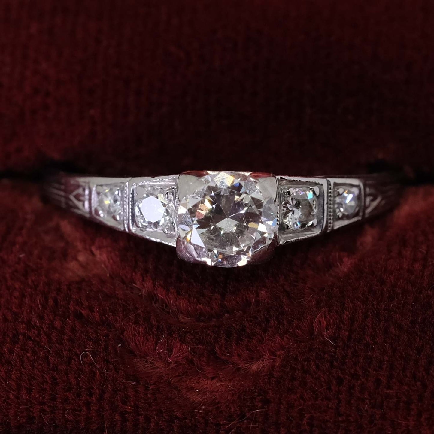 Antique Platinum European Old Cut Diamond Ring