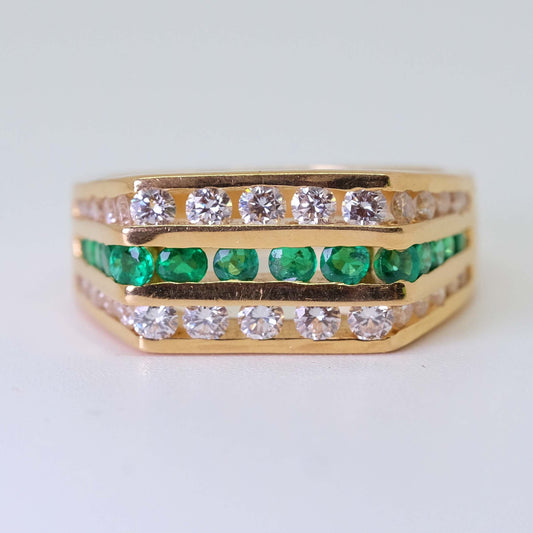 Vintage 14K Gold Diamonds and Emeralds Ring