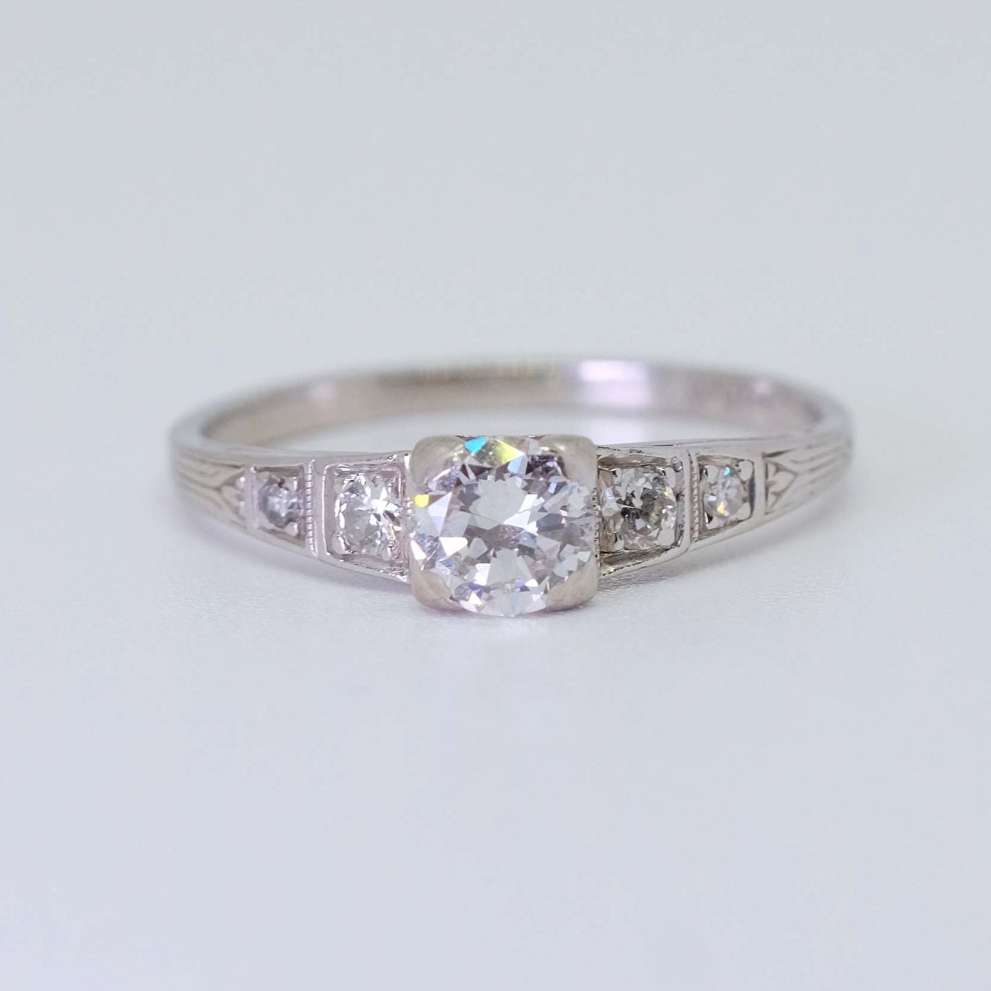 Antique Platinum European Old Cut Diamond Ring