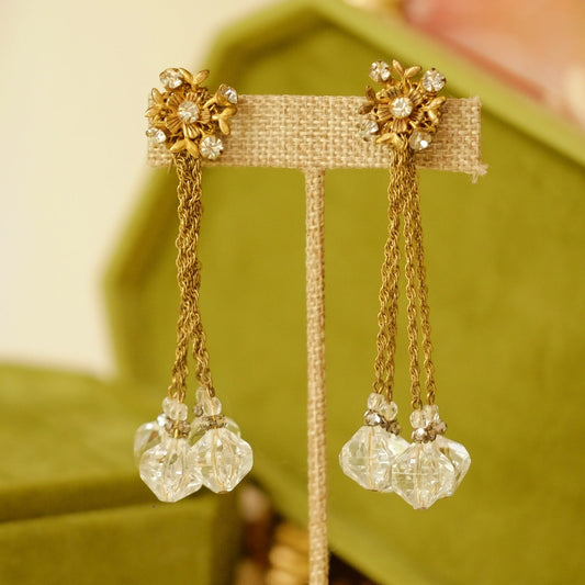 Miriam Haskell Crystal Dangling Drop Earrings 1960s