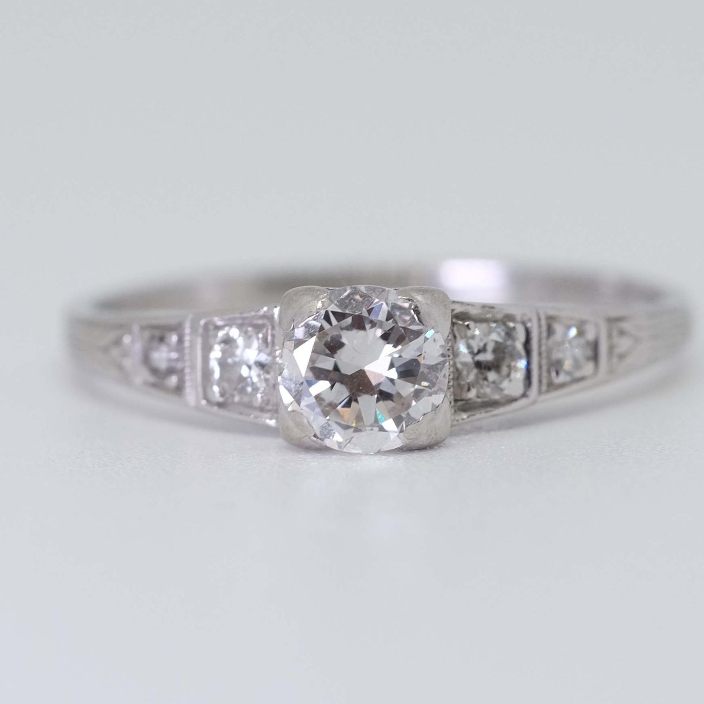Antique Platinum European Old Cut Diamond Ring