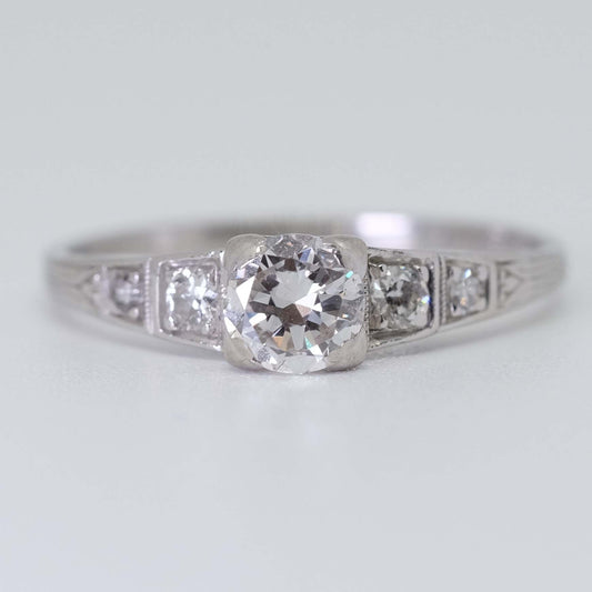 Antique Platinum European Old Cut Diamond Ring