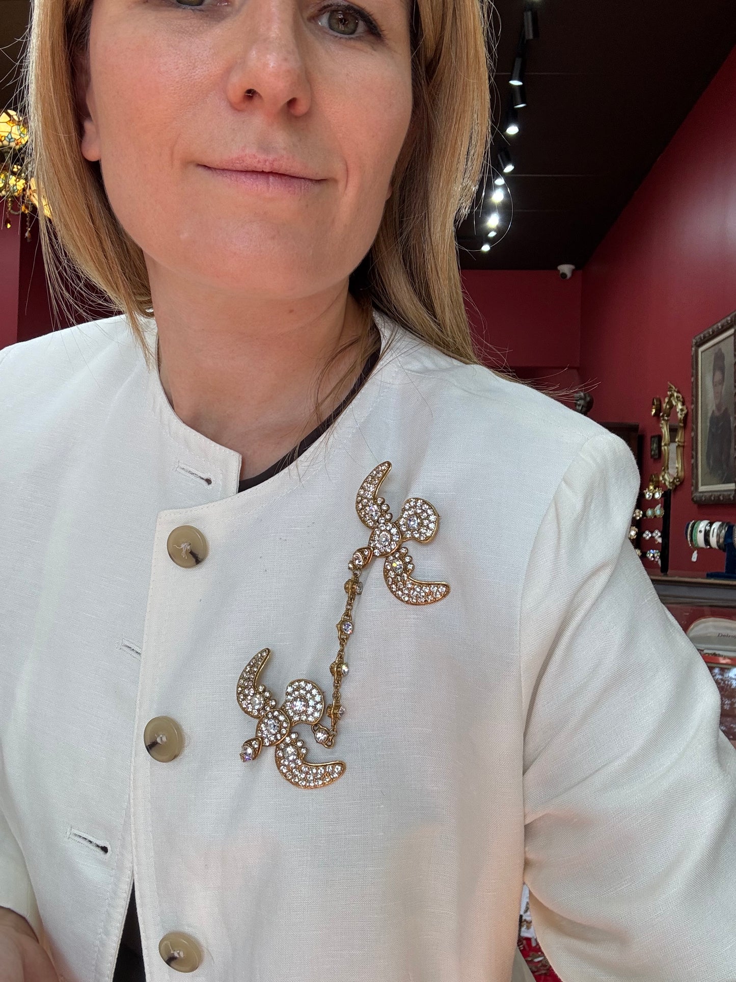 Chatelaine Pair Birds Brooch 1990s