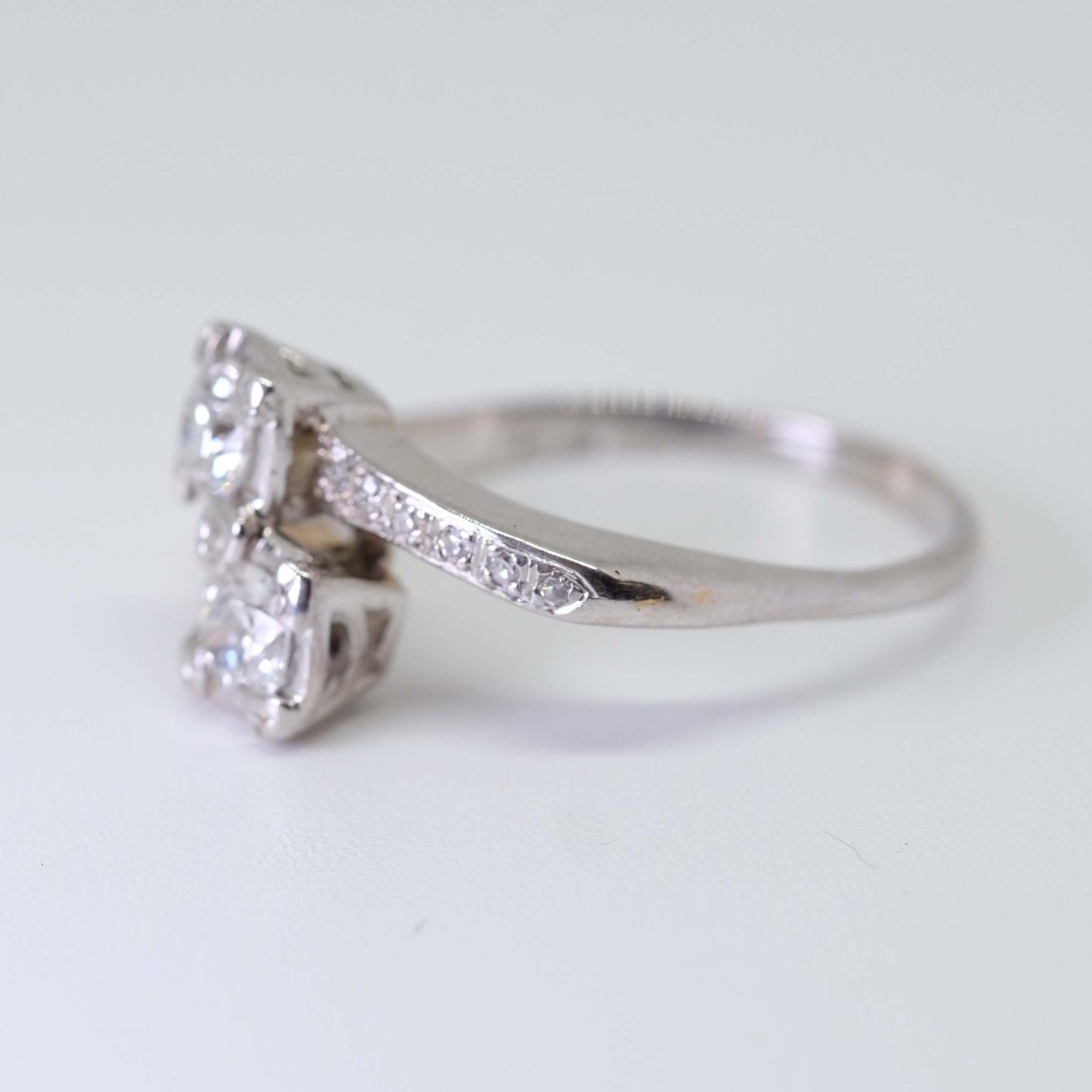 Vintage Double Diamond  Ring 14K White Gold