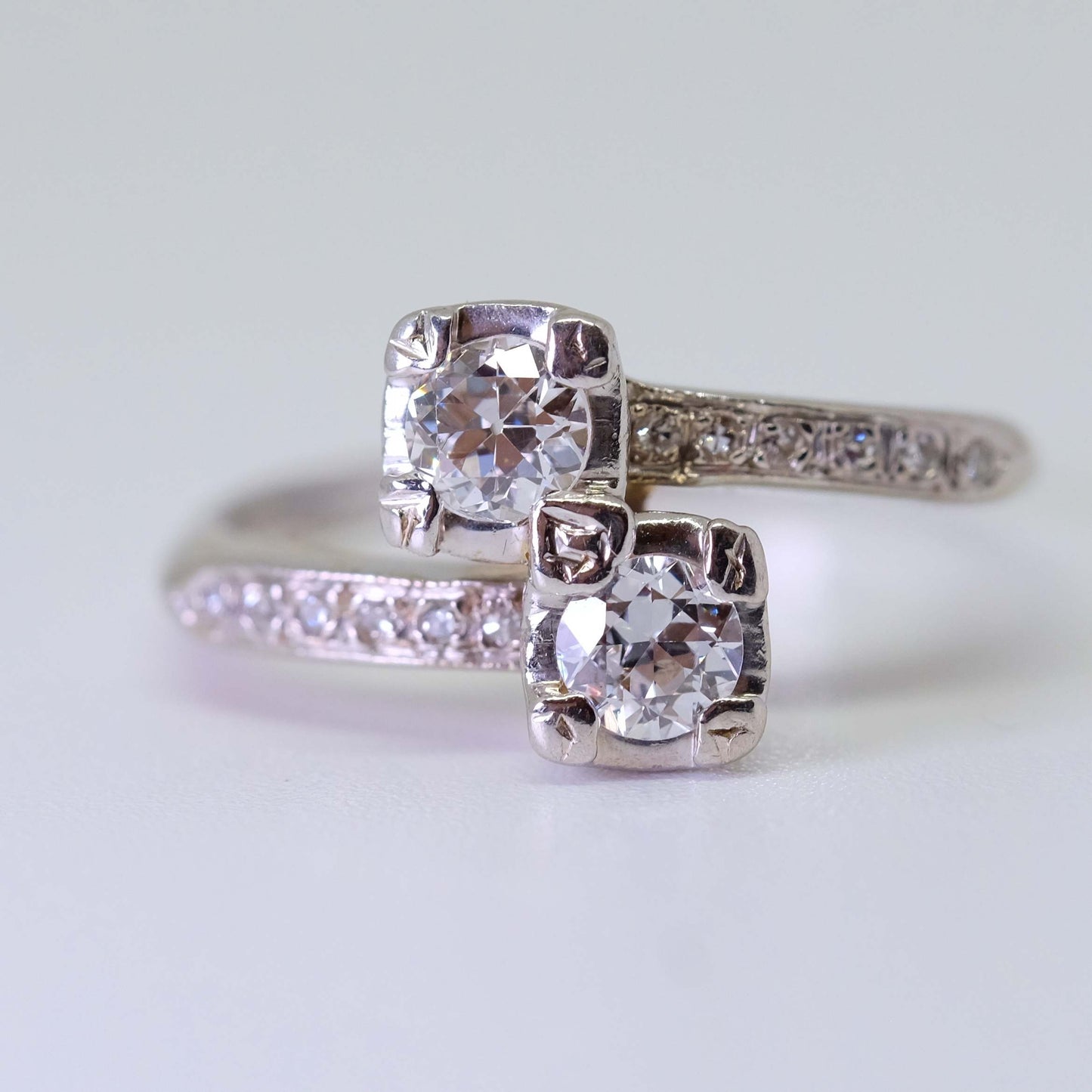 Vintage Double Diamond  Ring 14K White Gold
