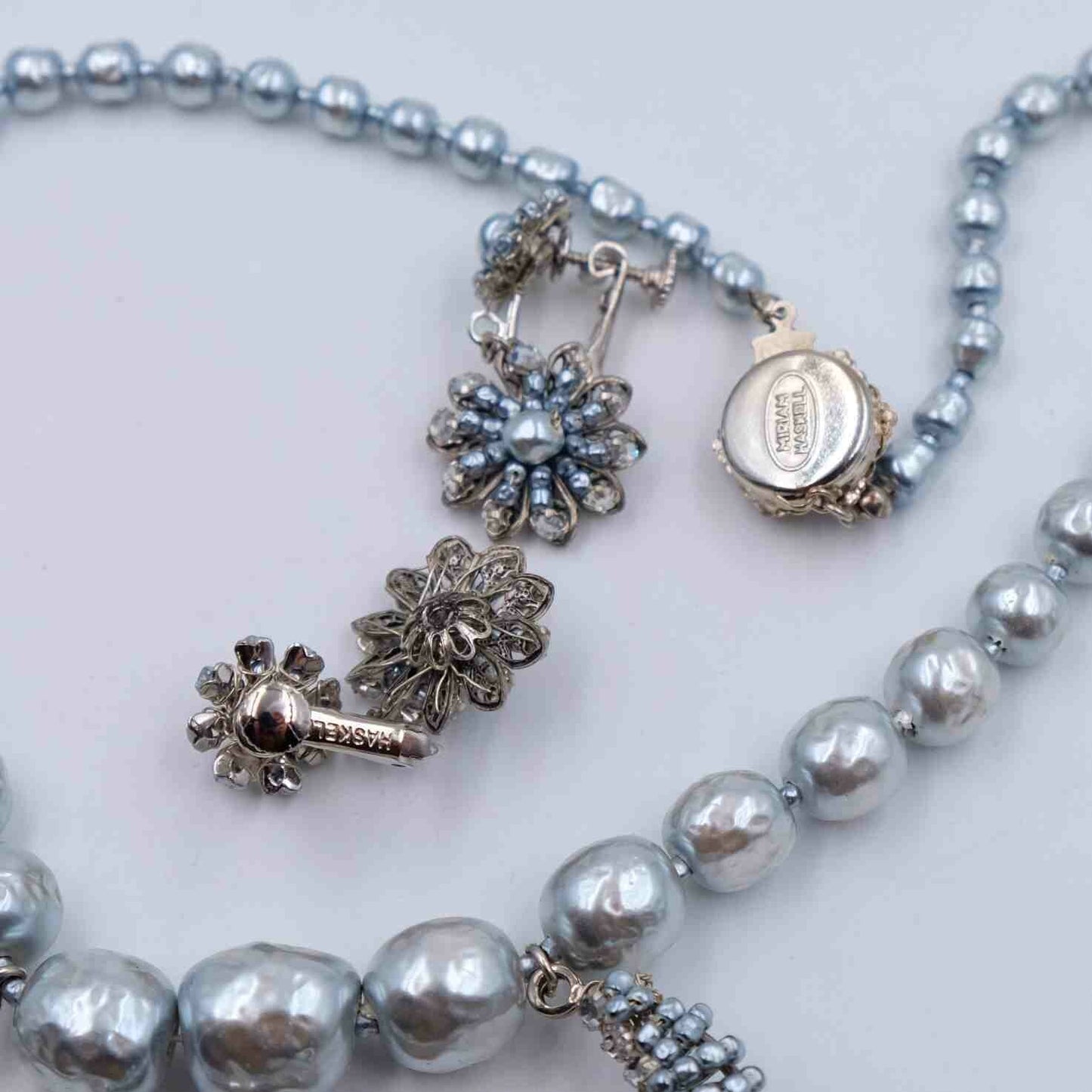 Very Rare Miriam Haskell Grey Faux Pearls Set