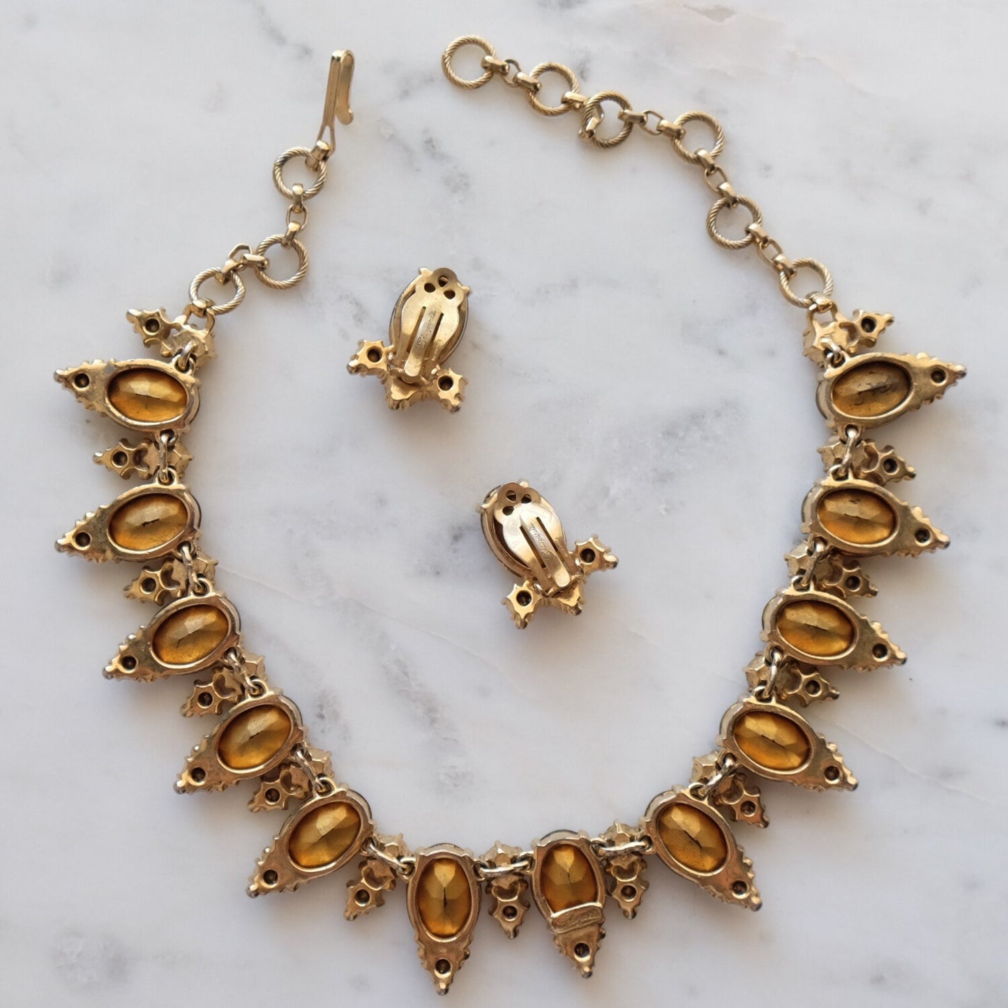 Vintage Elsa Schiaparelli Amber Set Necklace And Earrings 1950’s