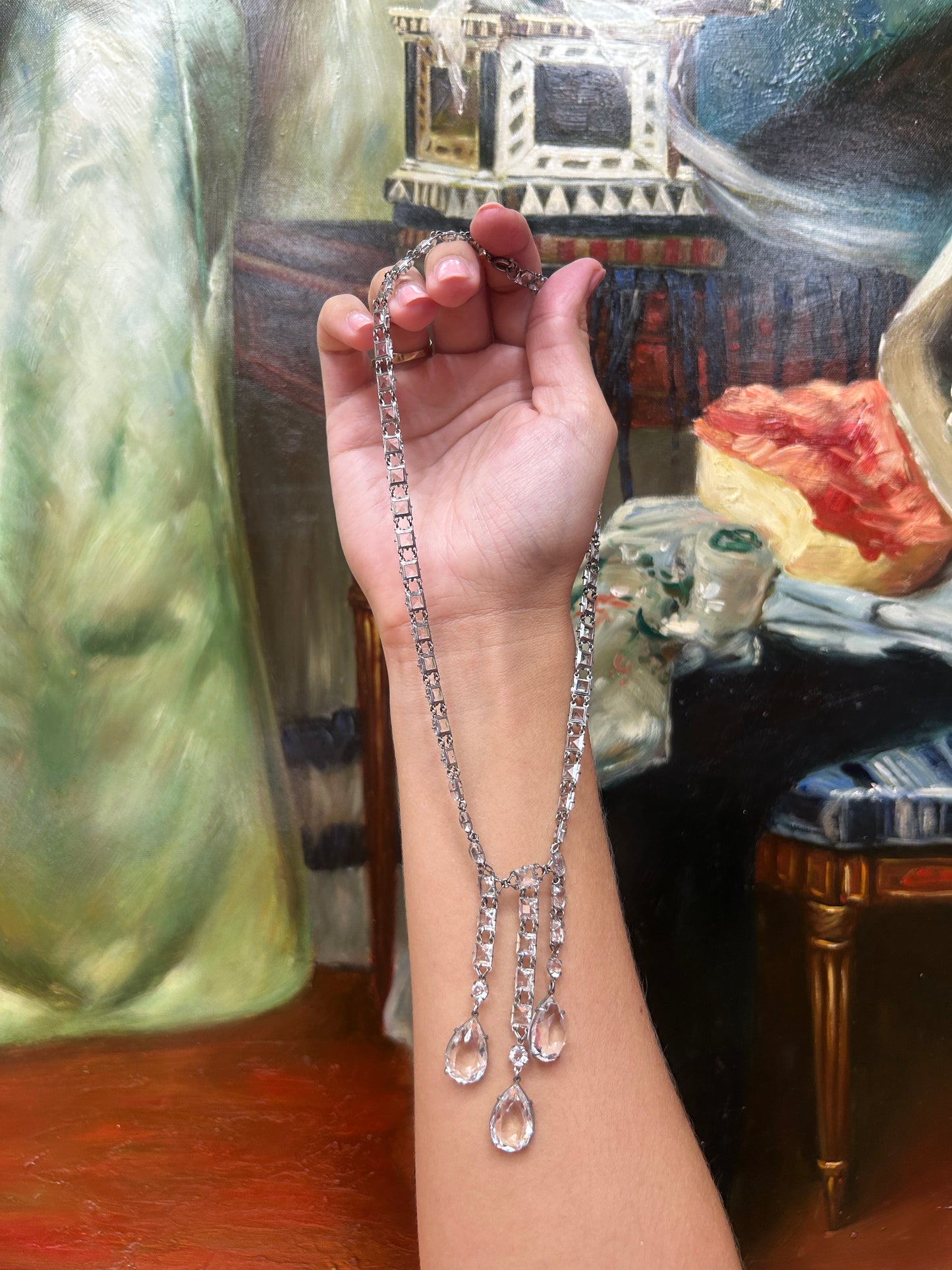 Art Deco Clear Paste Drop Necklace