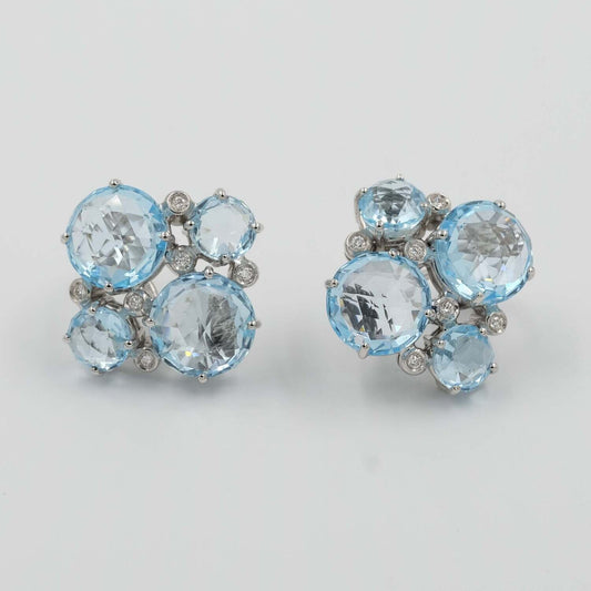 14K White gold Blue Topaz Diamond Earrings