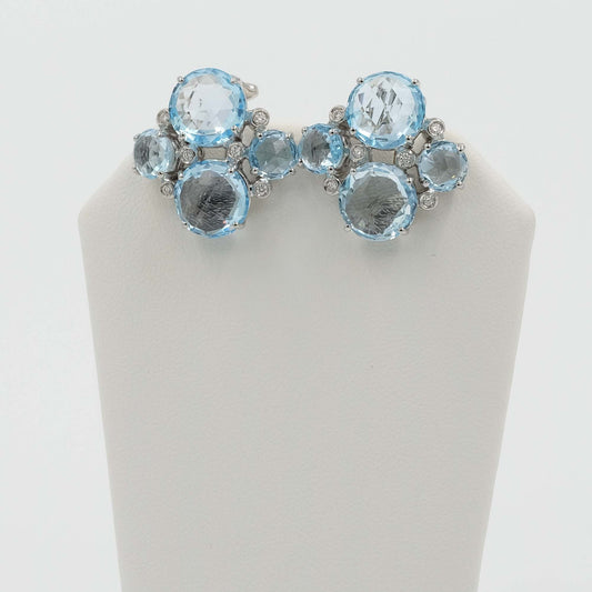 14K White gold Blue Topaz Diamond Earrings