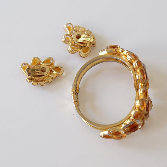 Juliana Amber Clamper Bracelet and Earrings Set 1950s