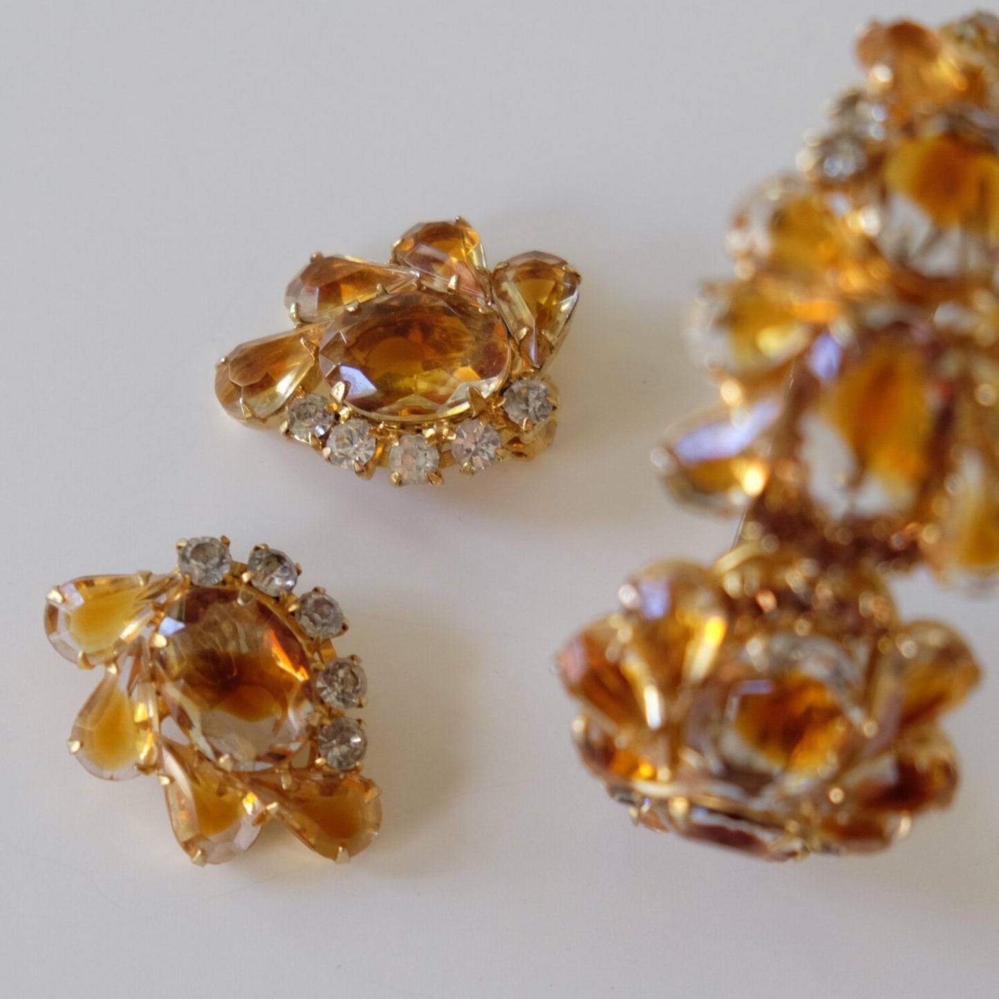 Juliana Amber Clamper Bracelet and Earrings Set 1950s