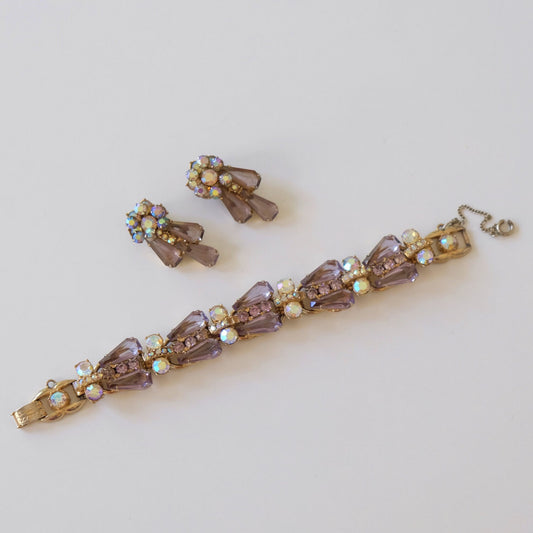 Juliana Lavender Bracelet and Earrings Set 1950s