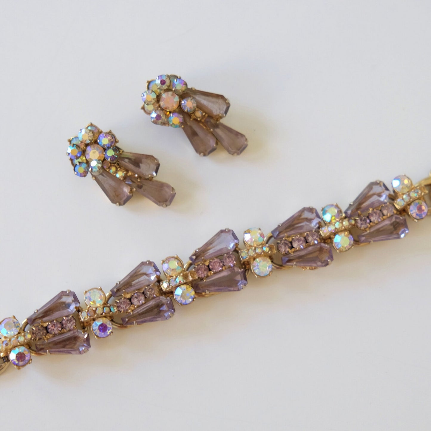 Juliana Lavender Bracelet and Earrings Set 1950s
