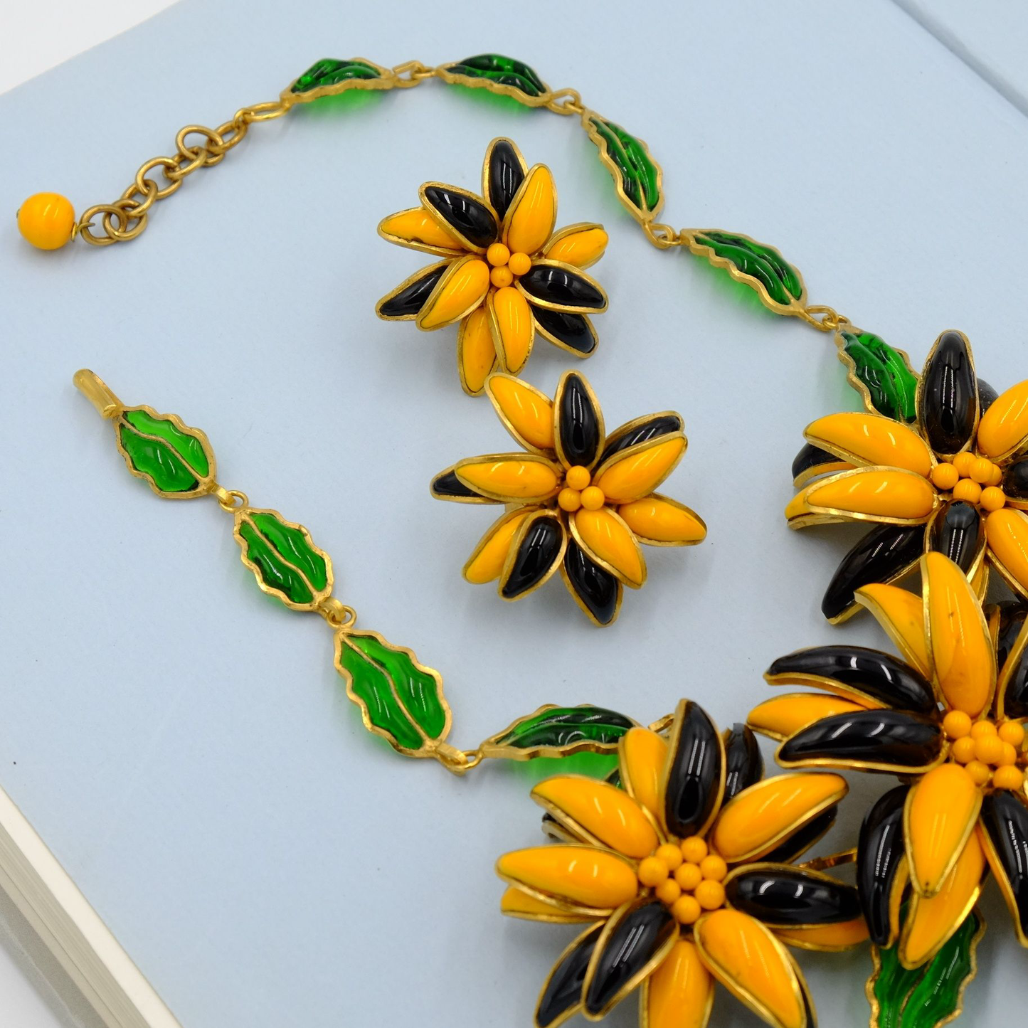 Histoire de Verre Gripoix Vintage Flowers Necklace and Earrings Set 1980s