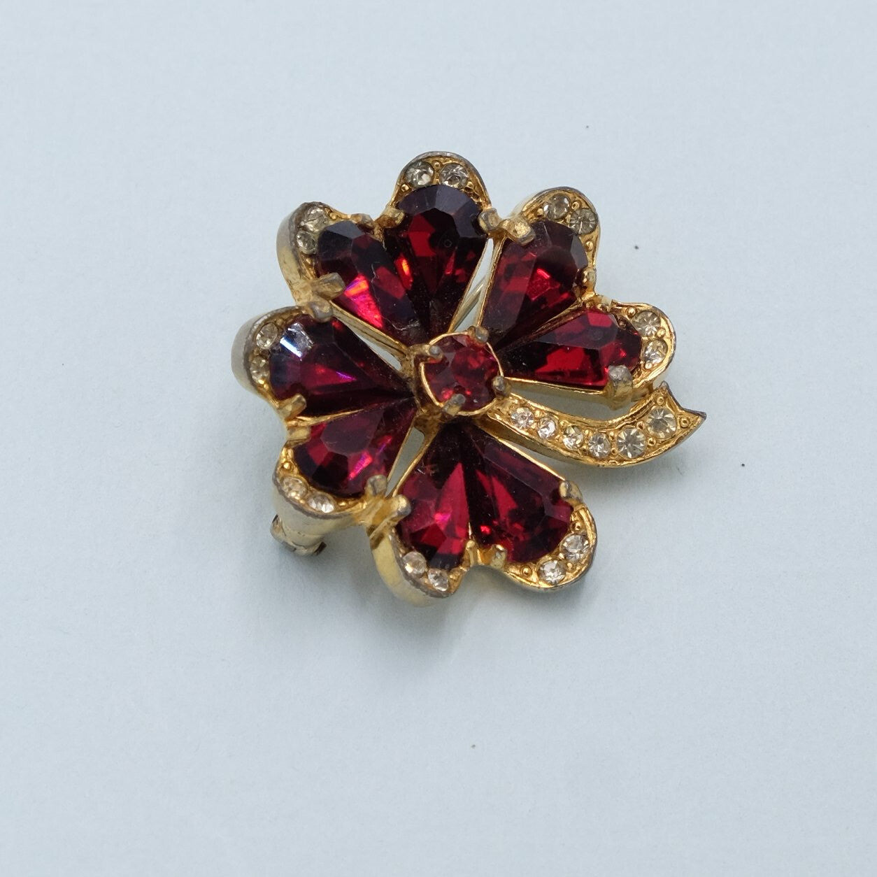 Eisenberg Lucky Clover Red Brooch 1940s