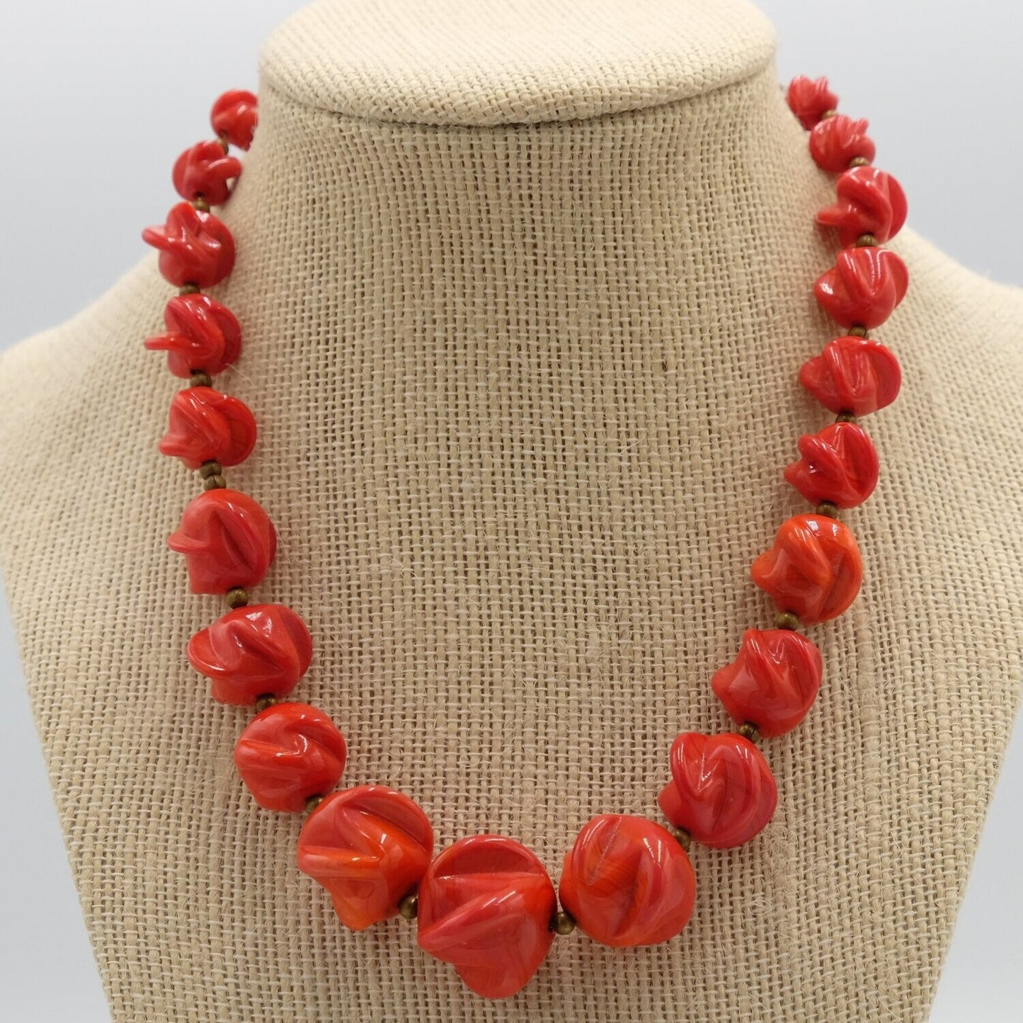 Antique Poured Red Glass Necklace 1920s