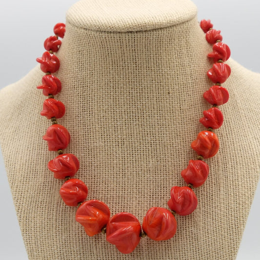 Antique Poured Red Glass Necklace 1920s