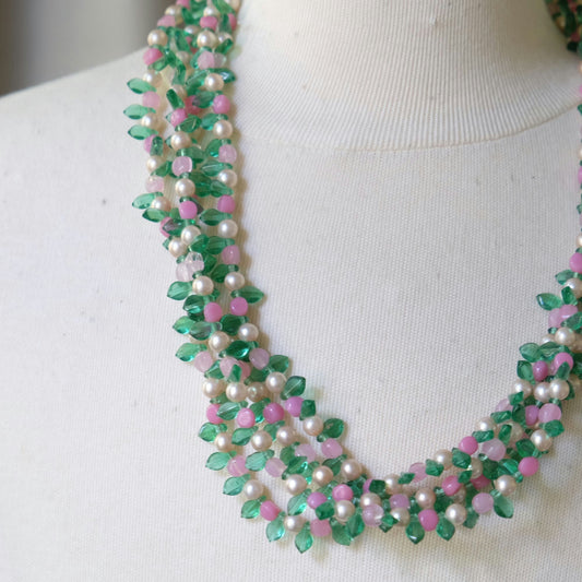 Vintage Multirow Glass Beads Necklace 1960s