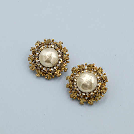 Miriam Haskell Center Pearl Earrings 1950s