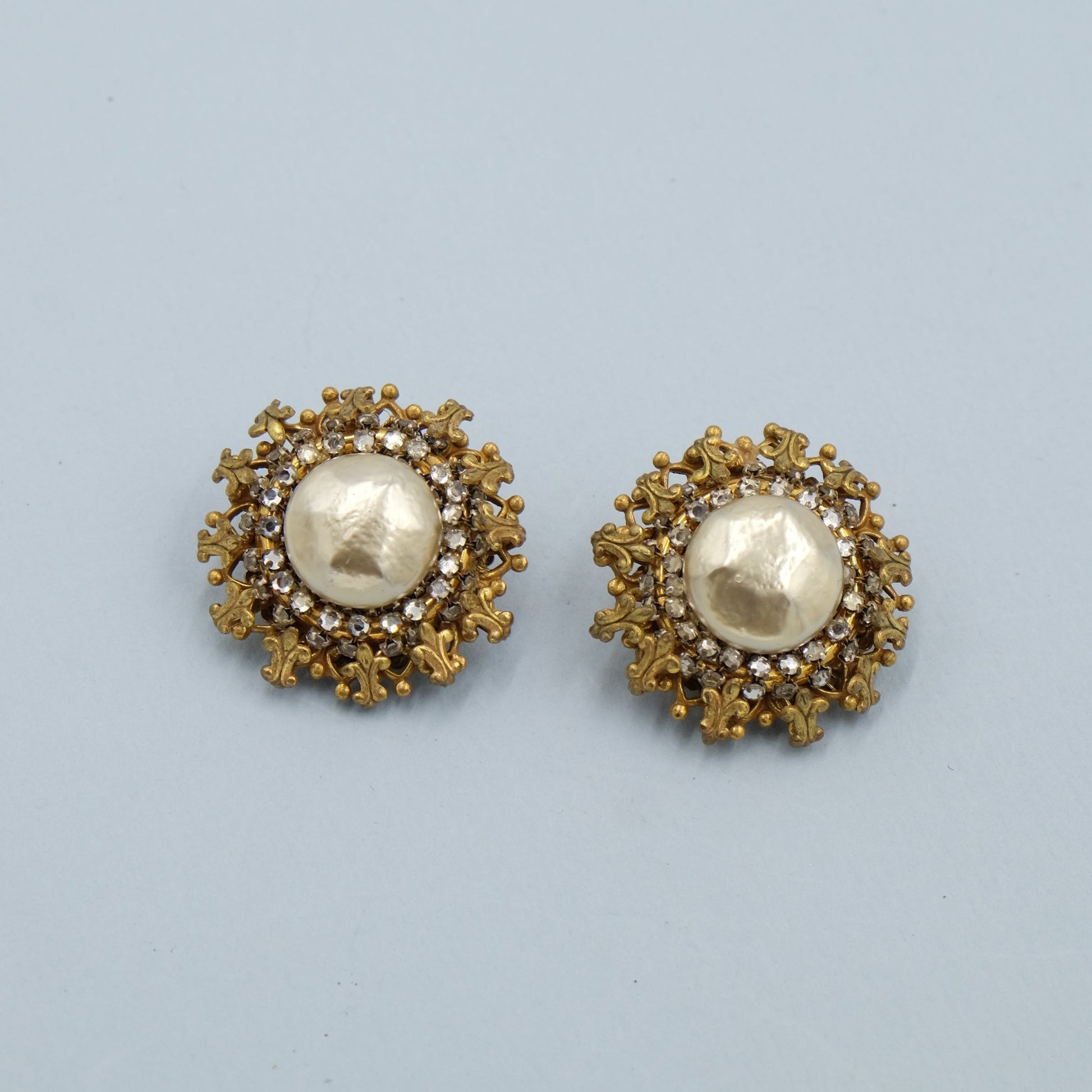Miriam Haskell Center Pearl Earrings 1950's