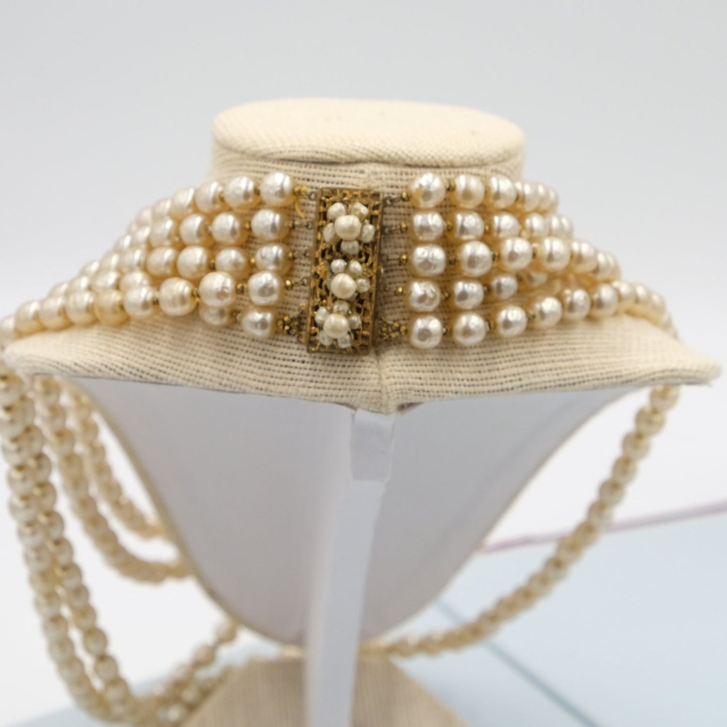 Miriam Haskell 5 row Baroque Pearls Statement Necklace 1950s