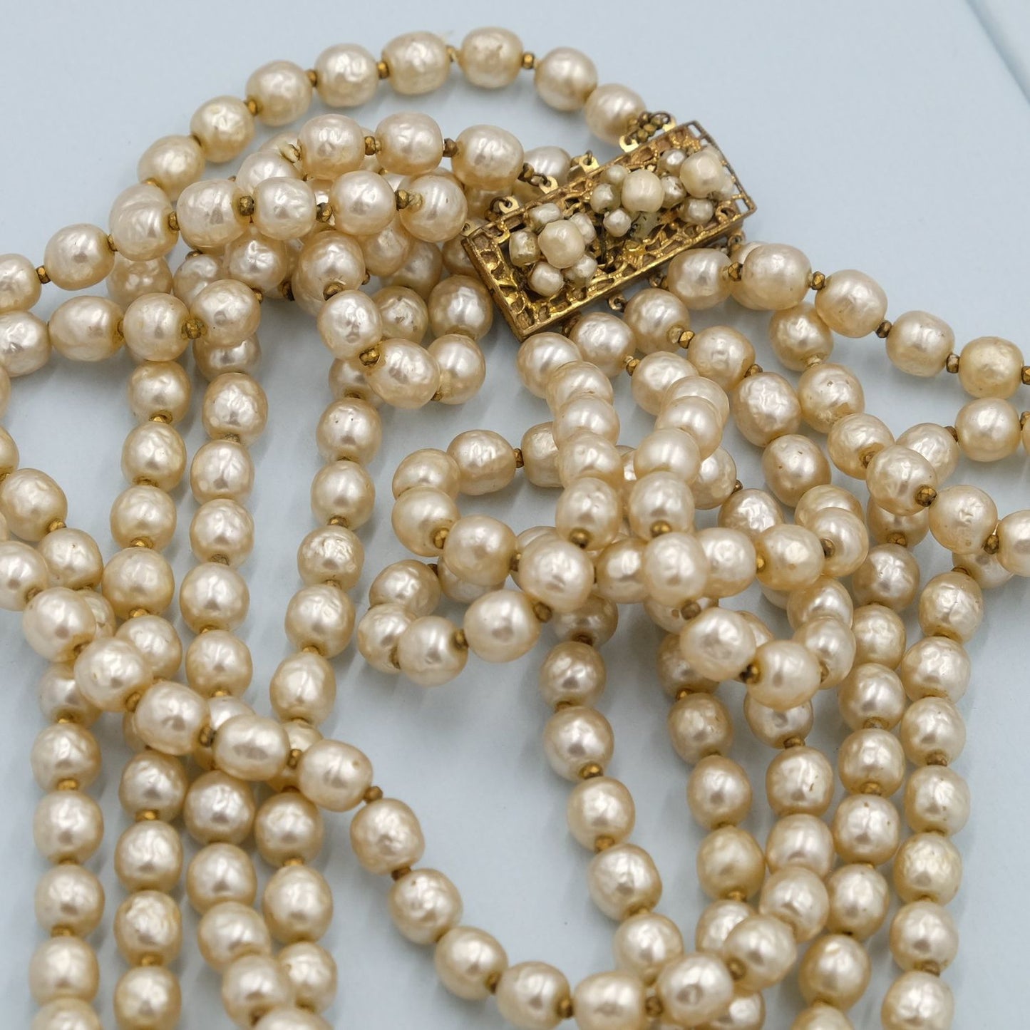 Miriam Haskell 5 row Baroque Pearls Statement Necklace 1950s