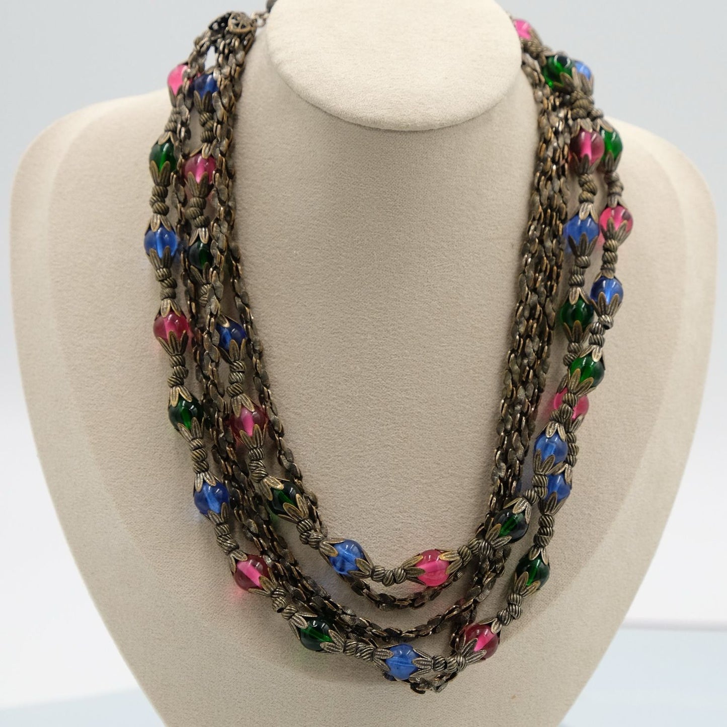 Miriam Haskell Chain and Glass Beads Necklace 1950s