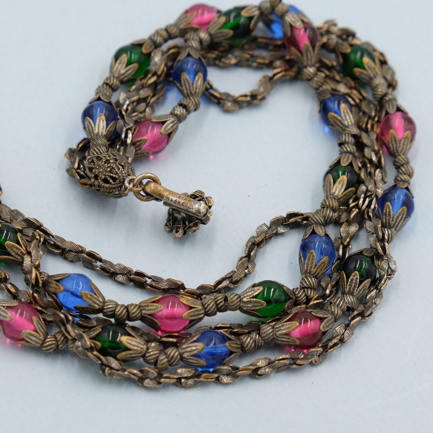 Miriam Haskell Chain and Glass Beads Necklace 1950s