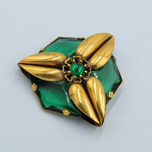 Kaywin Nov. N.Y. Green Glass Brooch 1940's