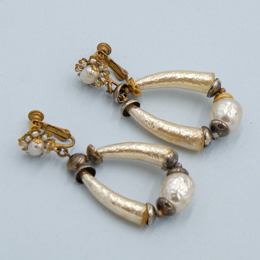 Miriam Haskell Faux Bone Earrings 1950's
