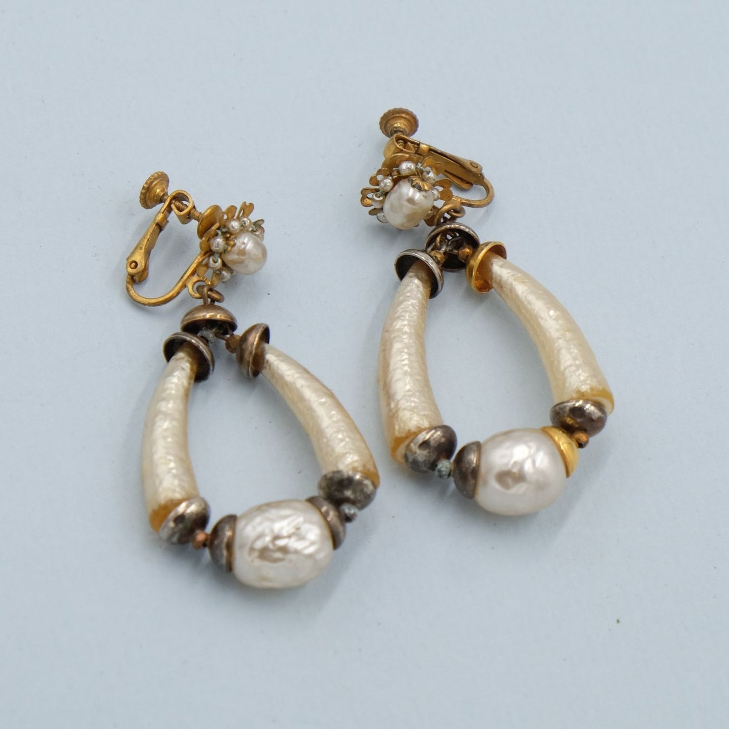 Miriam Haskell Faux Bone Earrings 1950s