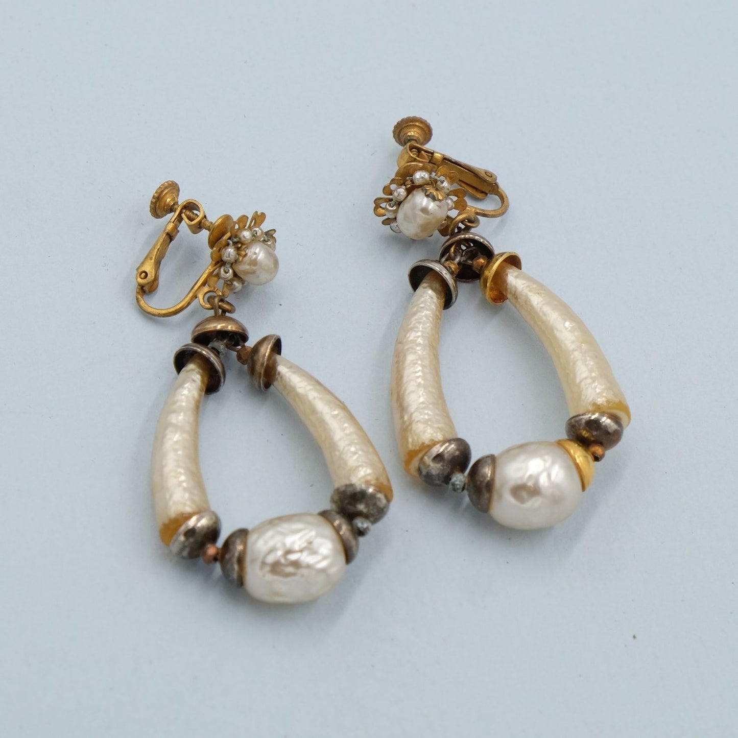 Miriam Haskell Faux Bone Earrings 1950s