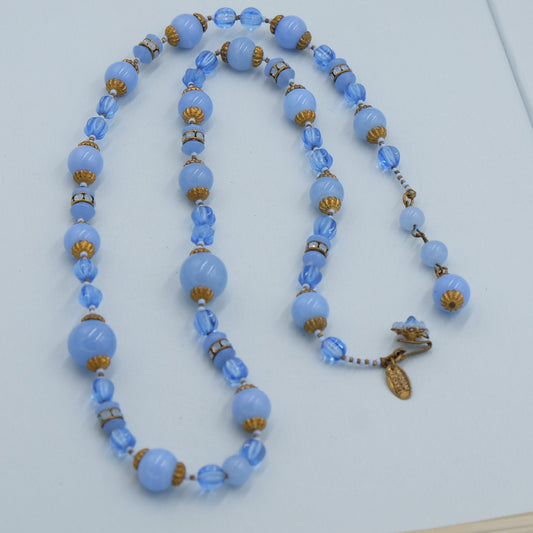Vintage Miriam Haskell Blue Glass Necklace 1960's