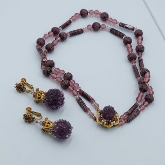 Vintage Miriam Haskell Purple Glass Set 1960's