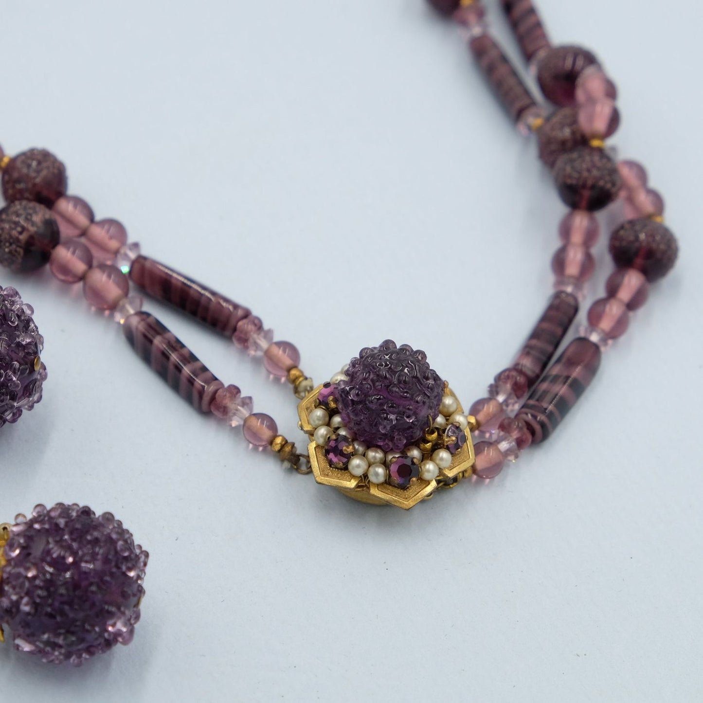 Vintage Miriam Haskell Purple Glass Set 1960s