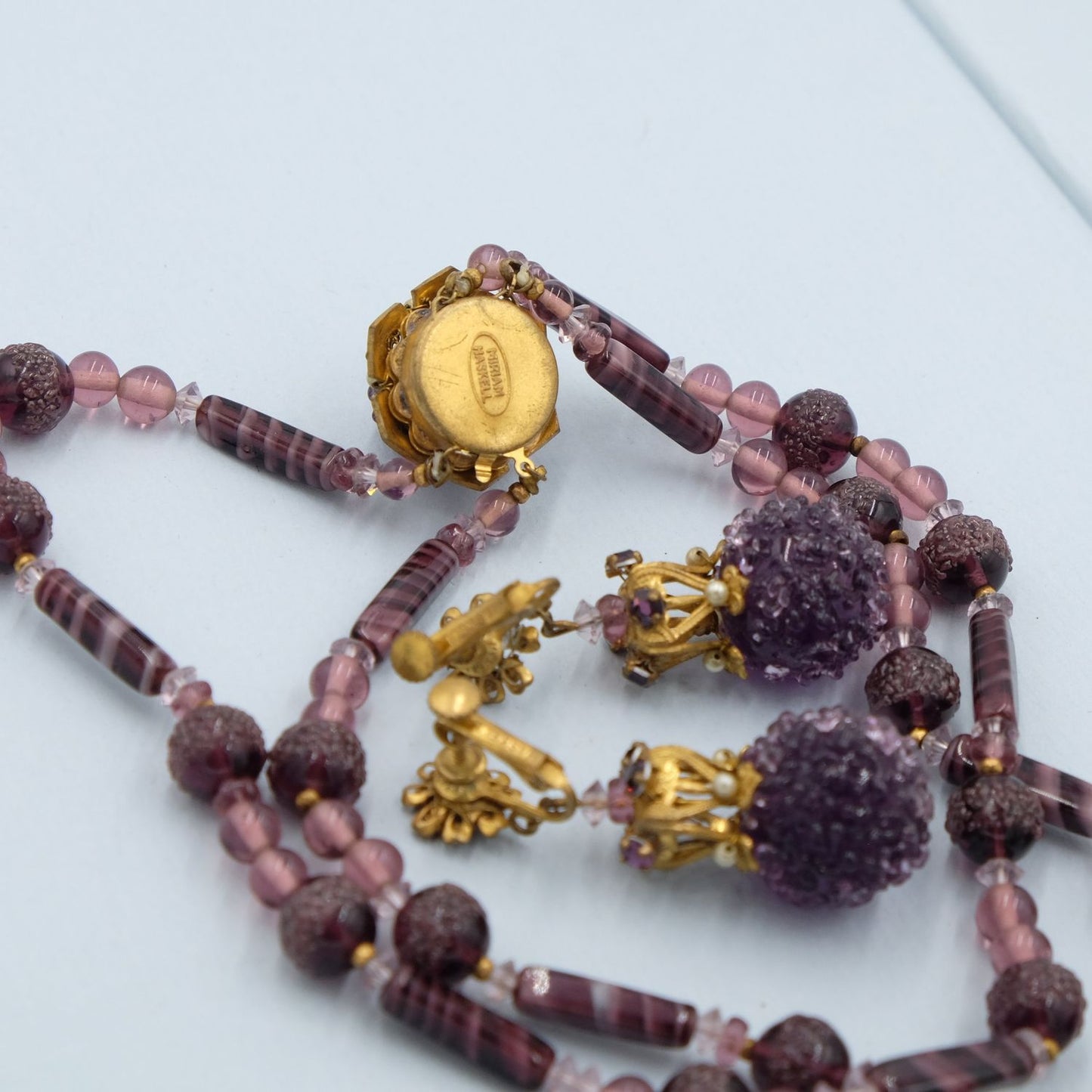 Vintage Miriam Haskell Purple Glass Set 1960s