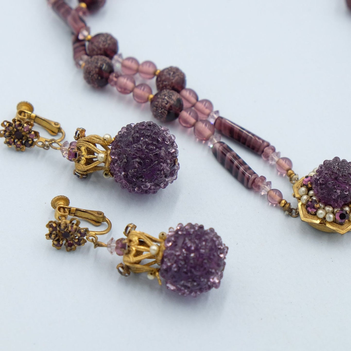 Vintage Miriam Haskell Purple Glass Set 1960s