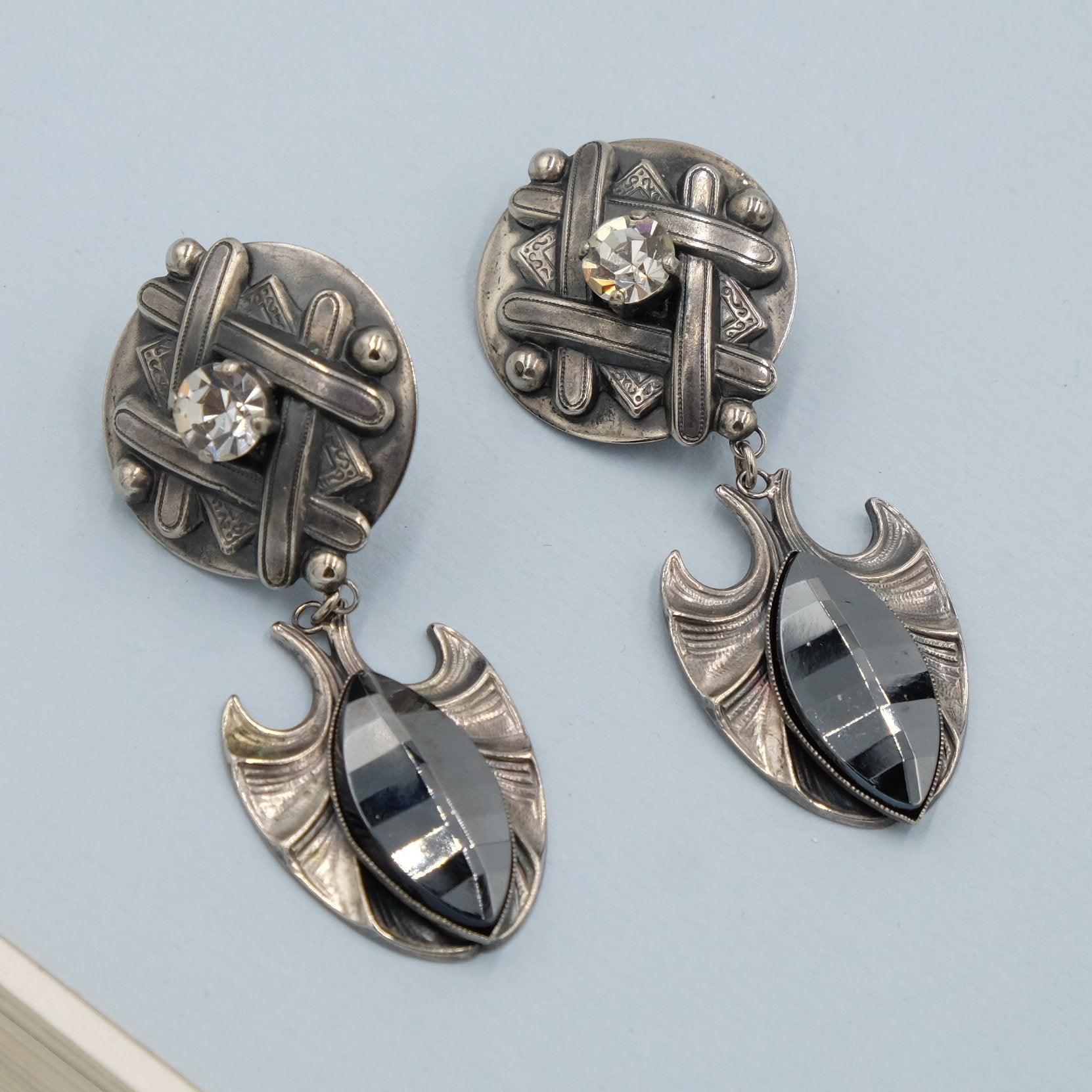 Vintage Earrings with jet black glass 1970's
