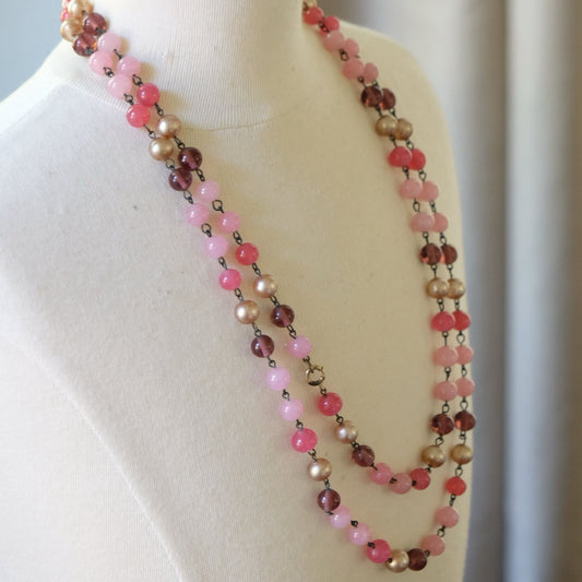 Early Pink and Cranberry Glass Necklace