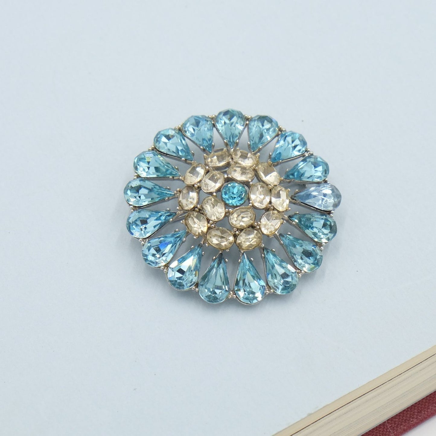 Vintage Round Blue and Clear Rhinestones 1960s