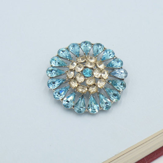 Vintage Round Blue and Clear Rhinestones 1960s