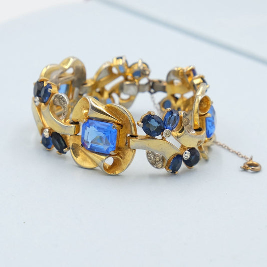 Vintage Blue Glass Vermeil Bracelet 1940s