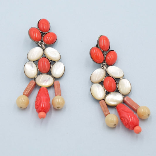 Vintage Philippe Ferrandis Faux Coral Chandelier Earrings 1990's