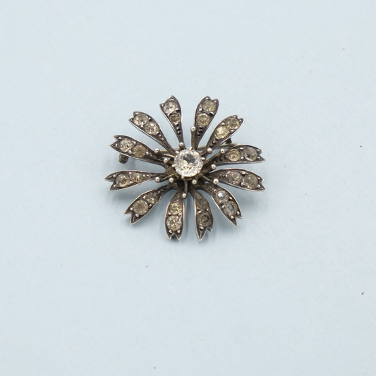 Antique English Paste and Silver Flower Brooch 1890s