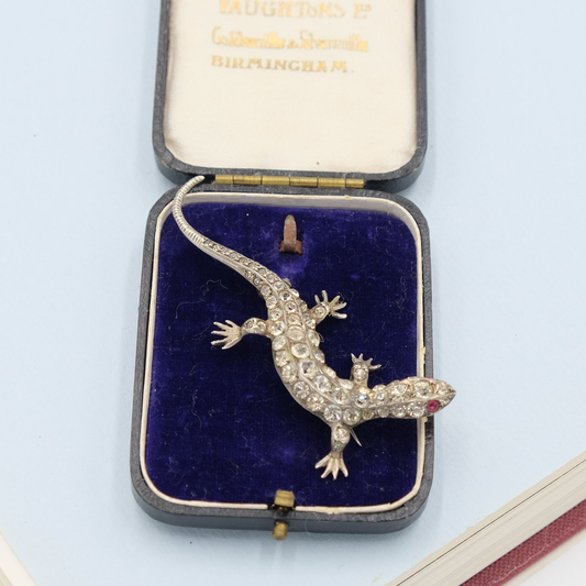 Antique Paste and Silver Lizard Brooch 1890s