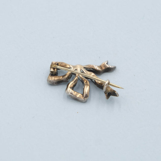 Antique Tiny Bow Paste and Silver Pin 1890s
